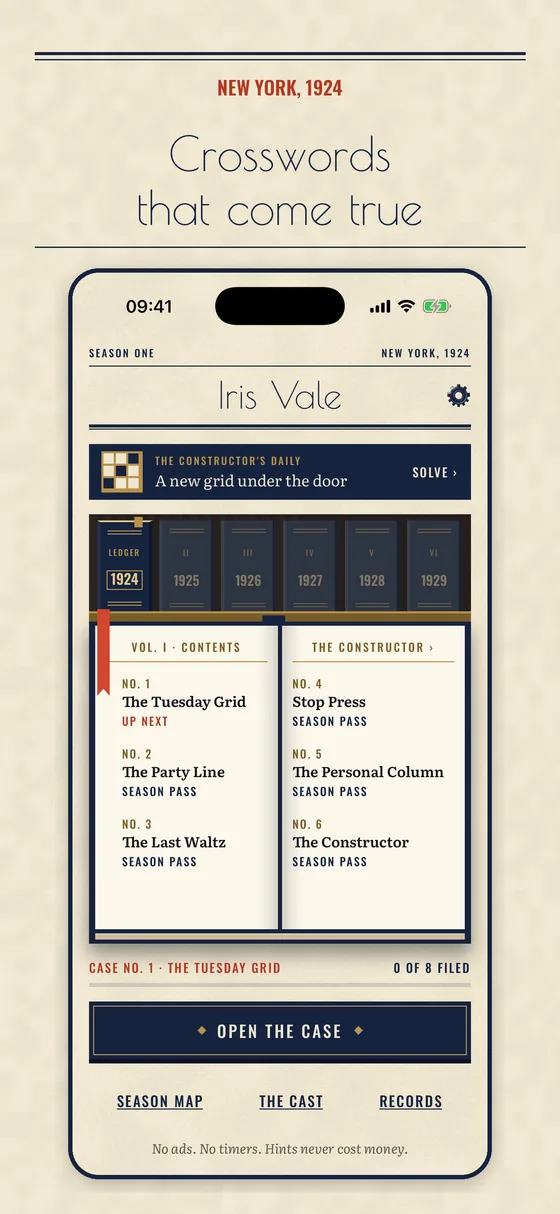 Home: the season's six cases and the daily grid